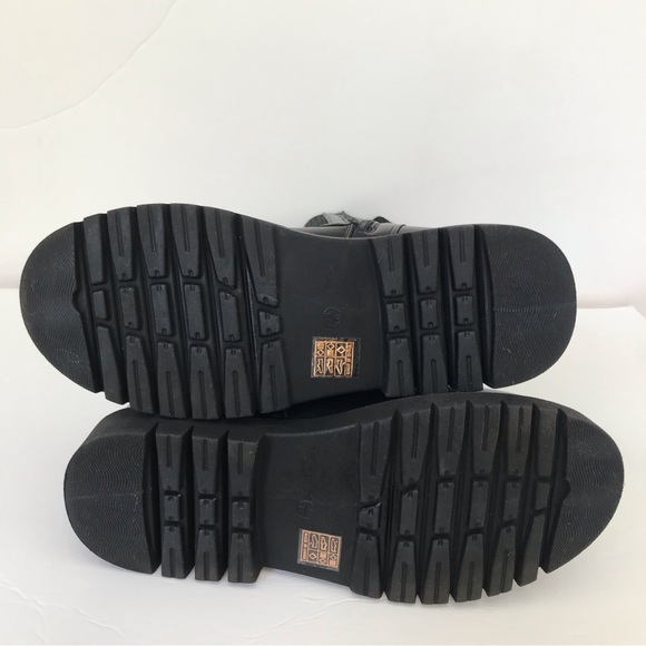 ASOS Truffle Collection Black Knee High Vegan Leather and Knitted Chunky Boots - Picture 7 of 8